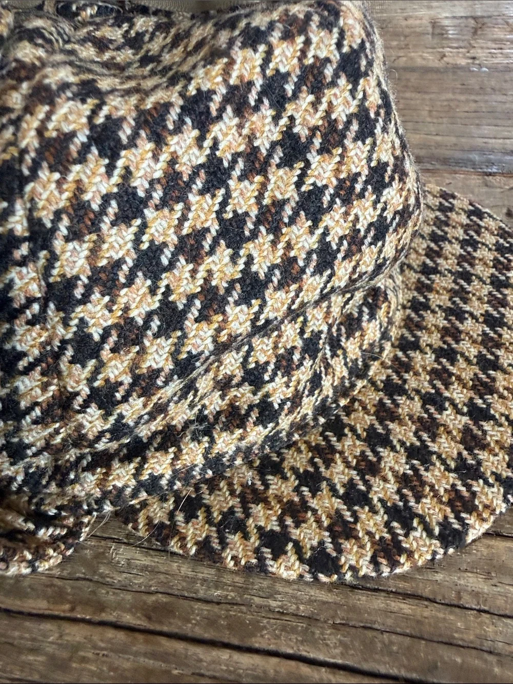 Houndstooth Deerstalker Cap - Brown Multicolor Kenmore made in Scotland